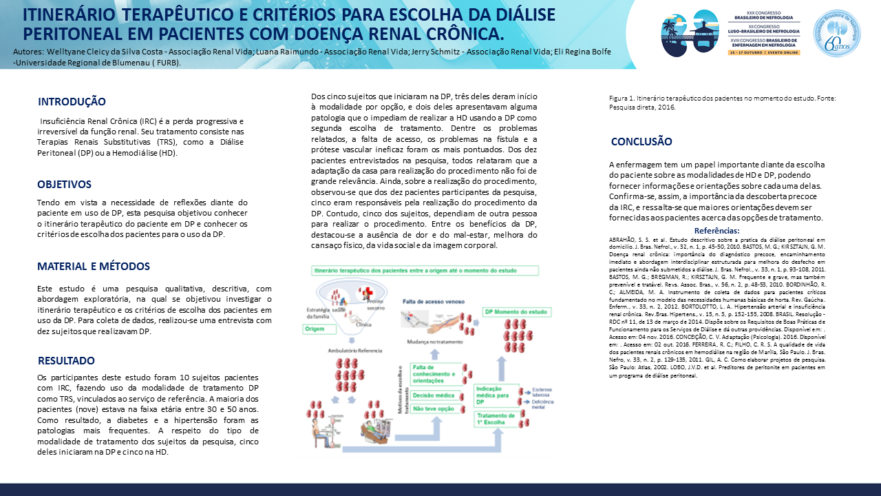 ITINERÁRIO TERAPÊUTICO E CRITÉRIOS PARA ESCOLHA DA DIÁLISE PERITONEAL EM PACIENTES COM DOENÇA RENAL CRÔNICA.