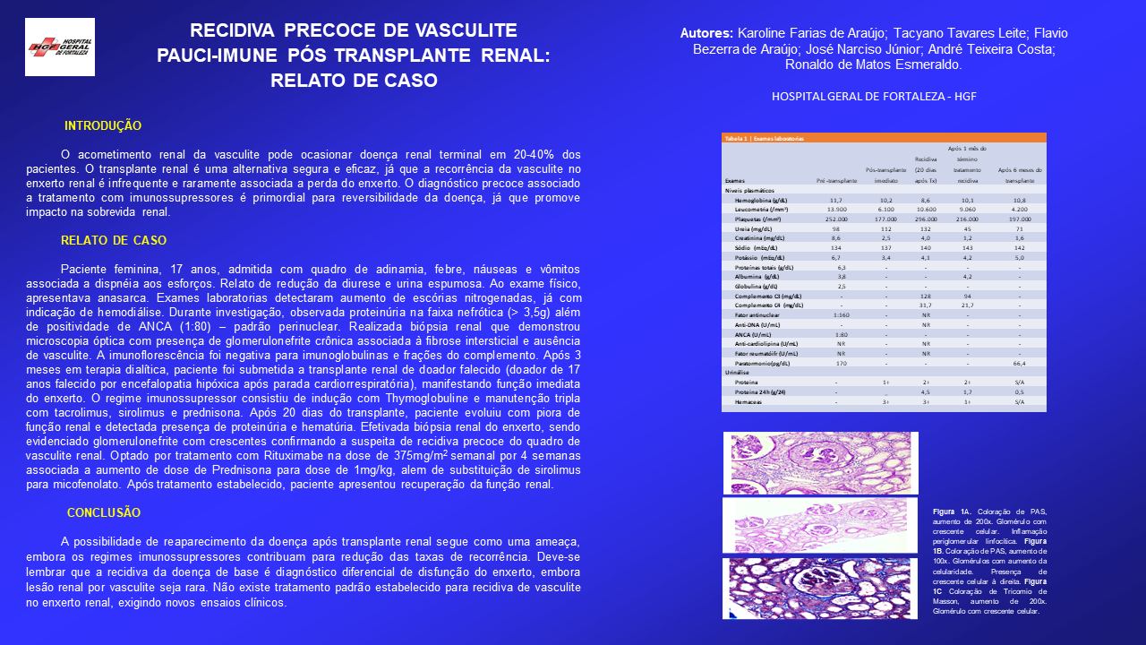 RECIDIVA PRECOCE DE VASCULITE PAUCI-IMUNE PÓS TRANSPLANTE RENAL: RELATO DE CASO