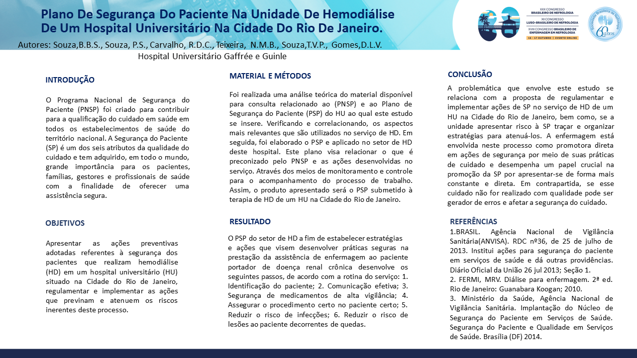 PLANO DE SEGURANÇA DO PACIENTE NA UNIDADE DE HEMODIÁLISE DE UM HOSPITAL UNIVERSITÁRIO NA CIDADE DO RIO DE JANEIRO