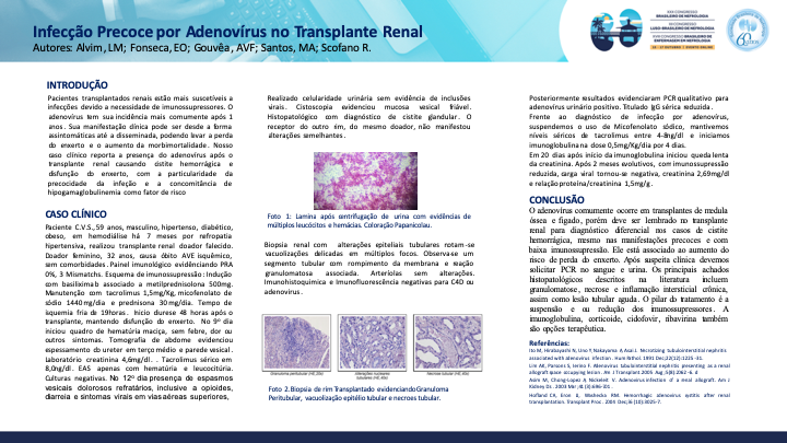 INFECÇÃO PRECOCE POR ADENOVÍRUS NO TRANSPLANTE RENAL