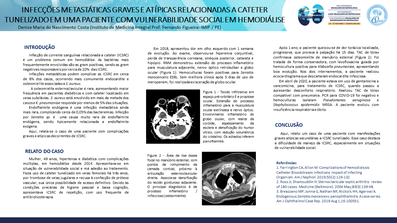 INFECÇÕES METASTÁTICAS GRAVES E ATÍPICAS RELACIONADAS A CATETER TUNELIZADO EM UMA PACIENTE EM HEMODIÁLISE: RELATO DE CASO