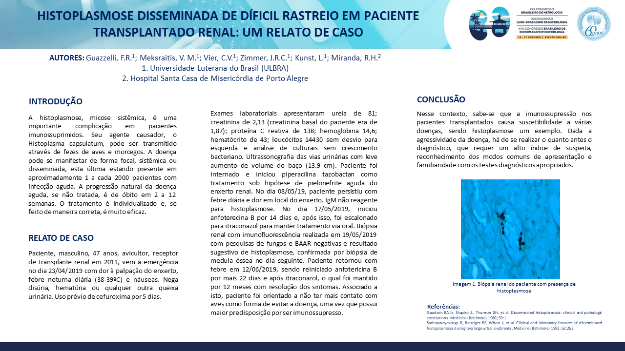 HISTOPLASMOSE DISSEMINADA DE DÍFICIL RASTREIO EM PACIENTE TRANSPLANTADO RENAL: UM RELATO DE CASO