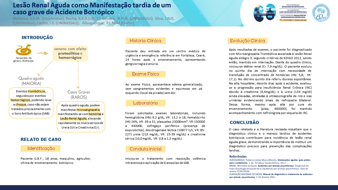 LESÃO RENAL AGUDA COMO MANIFESTAÇÃO TARDIA DE UM CASO GRAVE DE ACIDENTE BOTRÓPICO.