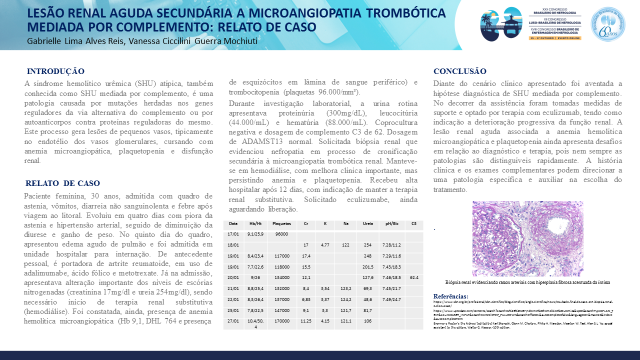 LESÃO RENAL AGUDA SECUNDÁRIA A MICROANGIOPATIA TROMBÓTICA MEDIADA POR COMPLEMENTO