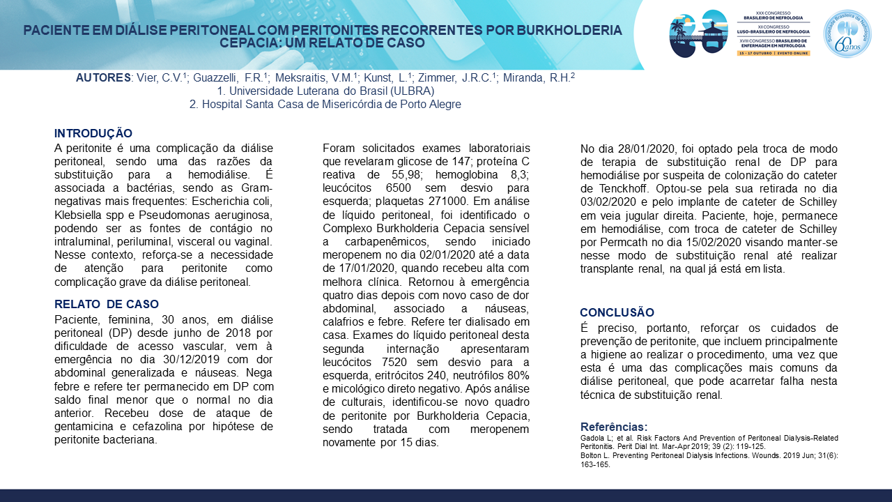 PACIENTE EM DIÁLISE PERITONEAL COM PERITONITES RECORRENTES POR BURKHOLDERIA CEPACIA: UM RELATO DE CASO.