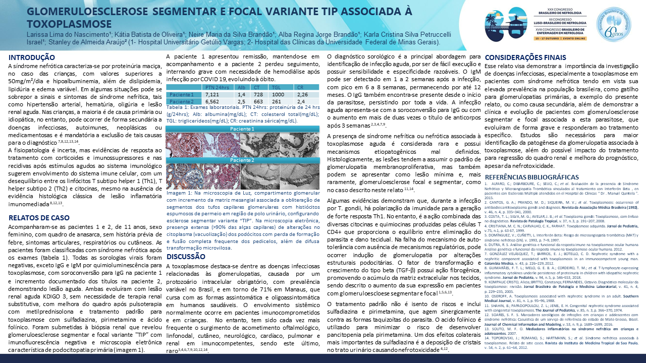 GLOMERULOESCLEROSE SEGMENTAR E FOCAL VARIANTE TIP ASSOCIADA À TOXOPLASMOSE