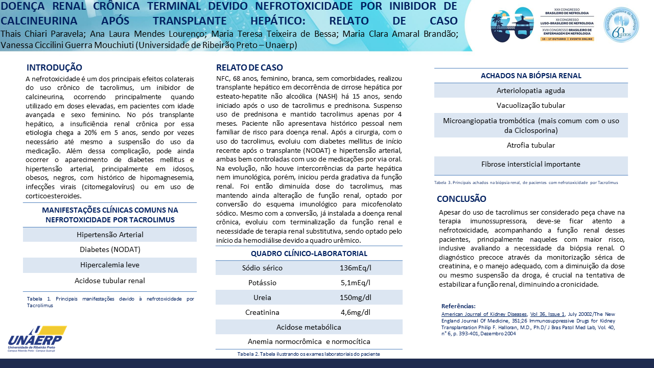 DOENÇA RENAL CRÔNICA TERMINAL DEVIDO NEFROTOXICIDADE POR INIBIDOR DE CALCINEURINA APÓS TRANSPLANTE HEPÁTICO: RELATO DE CASO