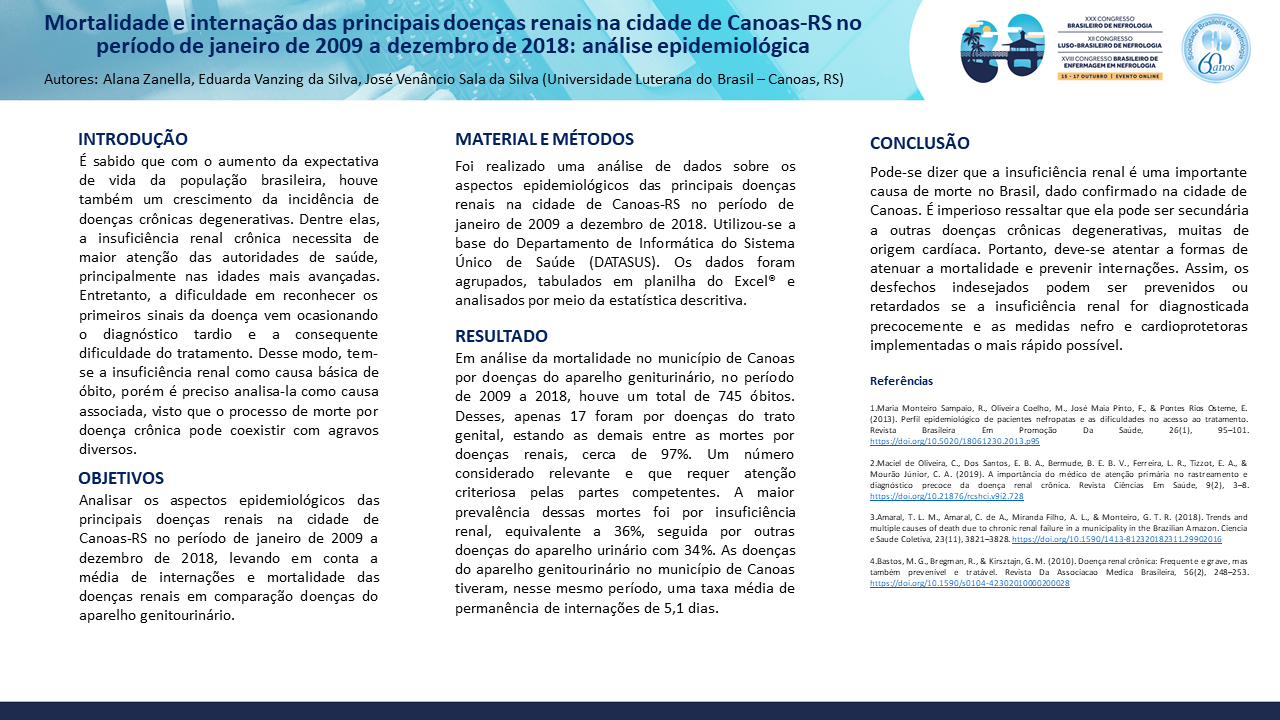 MORTALIDADE E INTERNAÇÃO DAS PRINCIPAIS DOENÇAS RENAIS NA CIDADE DE CANOAS-RS NO PERÍODO DE JANEIRO DE 2009 A DEZEMBRO DE 2018: ANÁLISE EPIDEMIOLÓGICA