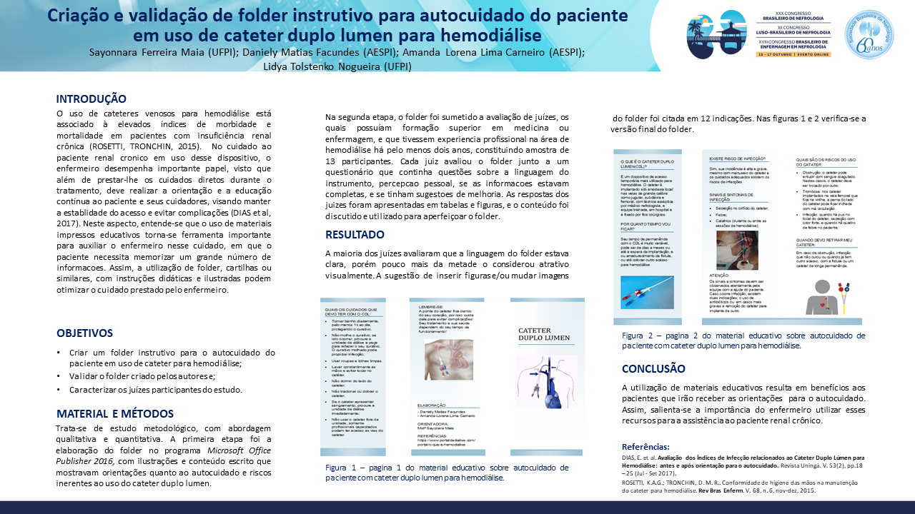 CRIACÃO E VALIDAÇÃO DE FOLDER INSTRUTIVO PARA AUTOCUIDADO DO PACIENTE EM USO DE CATETER DUPLO LUMEN PARA HEMODIALISE