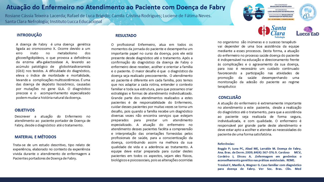 ATUAÇÃO DO ENFERMEIRO NO ATENDIMENTO AO PACIENTE COM DOENÇA DE FABRY.