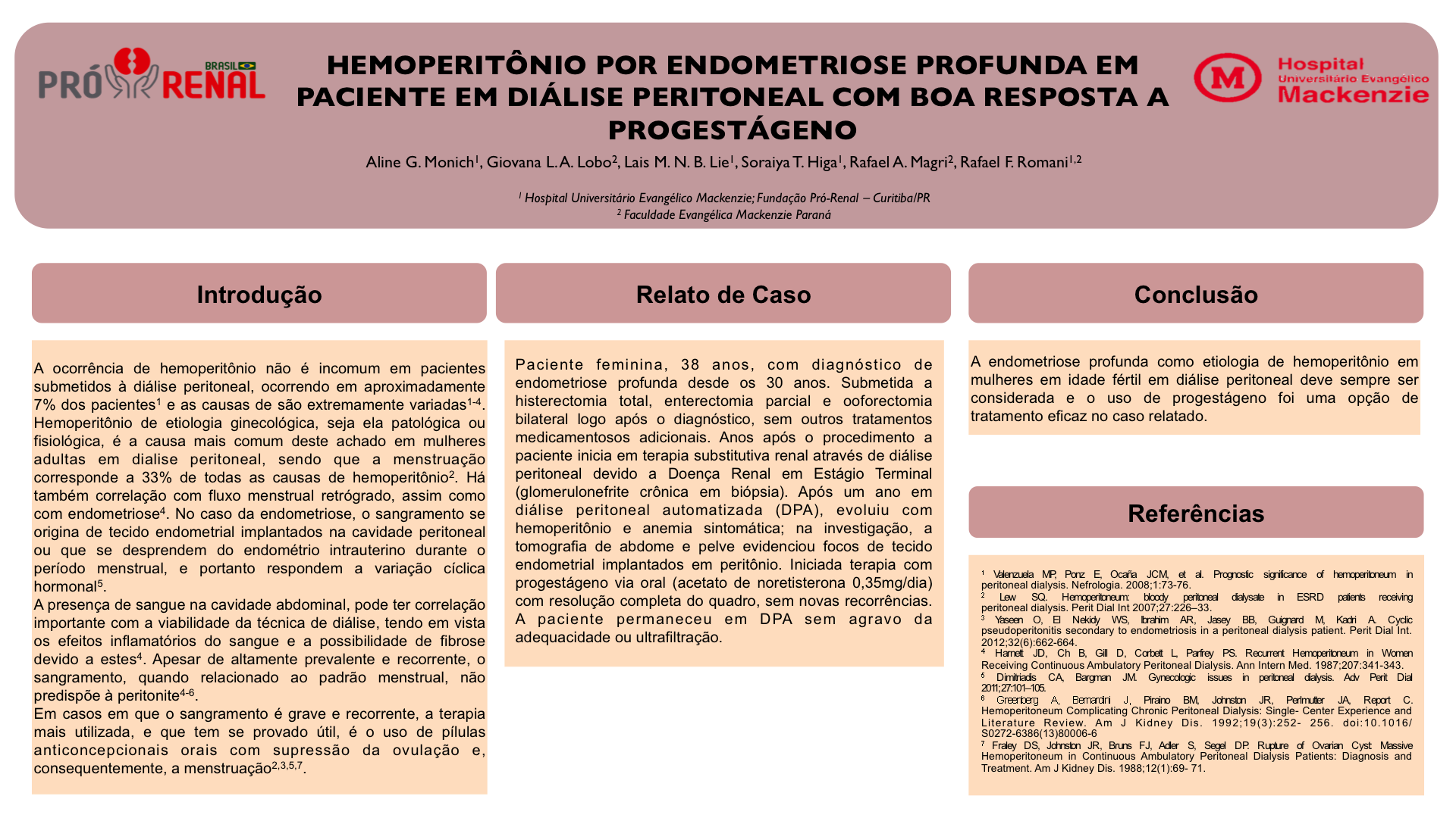 HEMOPERITÔNIO POR ENDOMETRIOSE PROFUNDA EM PACIENTE EM DIÁLISE PERITONEAL COM BOA RESPOSTA A PROGESTÁGENO