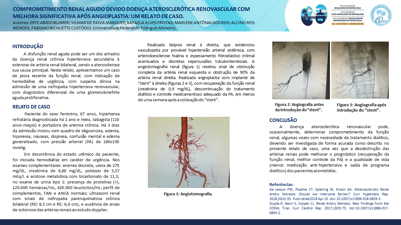 COMPROMETIMENTO RENAL AGUDO DEVIDO DOENÇA ATEROSCLERÓTICA RENOVASCULAR COM MELHORA SIGNIFICATIVA APÓS ANGIOPLASTIA: UM RELATO DE CASO