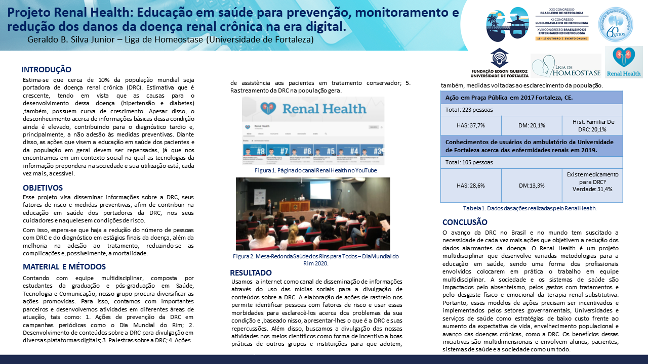 PROJETO RENAL HEALTH: EDUCAÇÃO EM SAÚDE PARA PREVENÇÃO, MONITORAMENTO E REDUÇÃO DOS DANOS DA DOENÇA RENAL CRÔNICA NA ERA DIGITAL