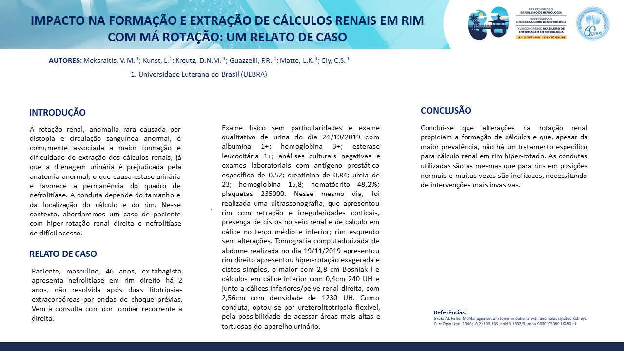 IMPACTO NA FORMAÇÃO E EXTRAÇÃO DE CÁLCULOS RENAIS EM RIM COM MÁ ROTAÇÃO: UM RELATO DE CASO.