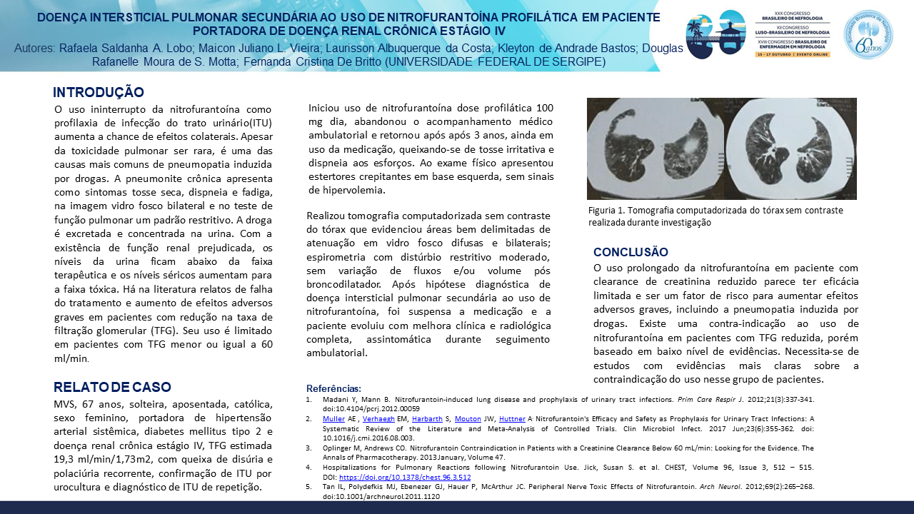 DOENÇA INTERSTICIAL PULMONAR SECUNDÁRIA AO USO DE NITROFURANTOÍNA PROFILÁTICA EM PACIENTE PORTADORA DE DOENÇA RENAL CRÔNICA ESTÁGIO IV