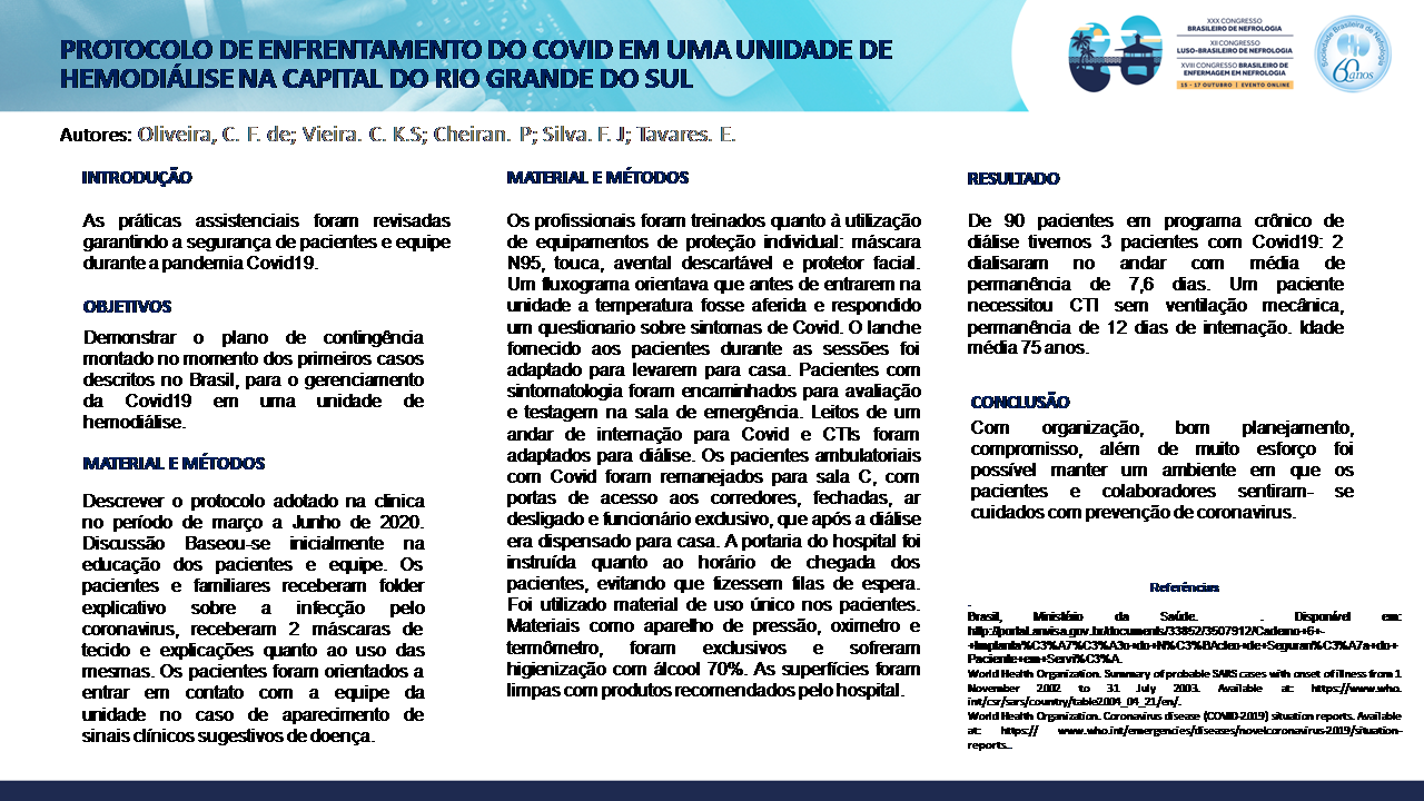 PROTOCOLO DE ENFRENTAMENTO DO COVID EM UMA UNIDADE DE HEMODIÁLISE NA CAPITAL DO RIO GRANDE DO SUL