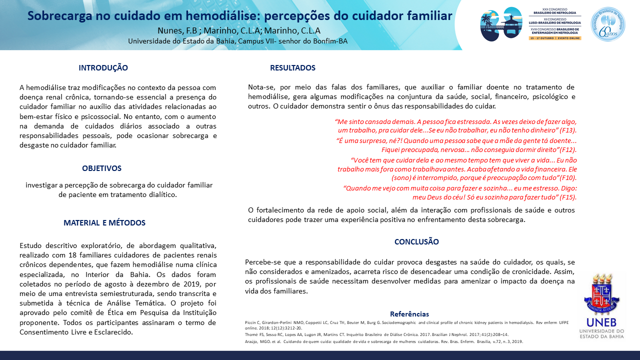 SOBRECARGA NO CUIDADO EM HEMODIÁLISE: PERCEPÇÕES DO CUIDADOR FAMILIAR