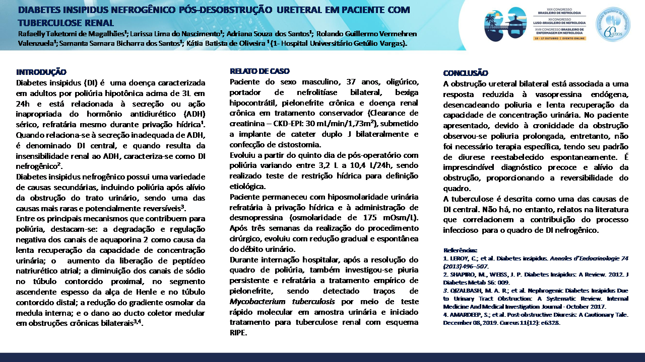 DIABETES INSIPIDUS NEFROGÊNICO PÓS-DESOBSTRUÇÃO URETERAL EM PACIENTE COM TUBERCULOSE RENAL