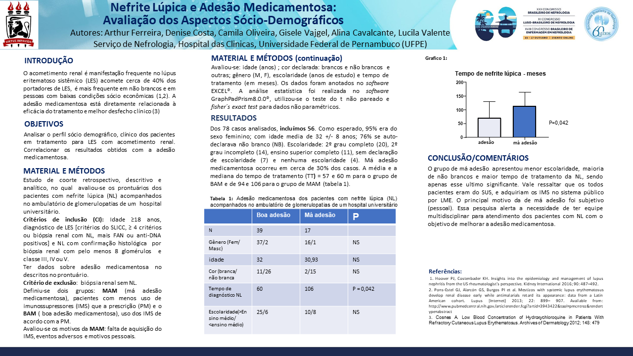 NEFRITE LÚPICA E ADESÃO MEDICAMENTOSA: AVALIAÇÃO DOS ASPECTOS SÓCIO DEMOGRÁFICOS