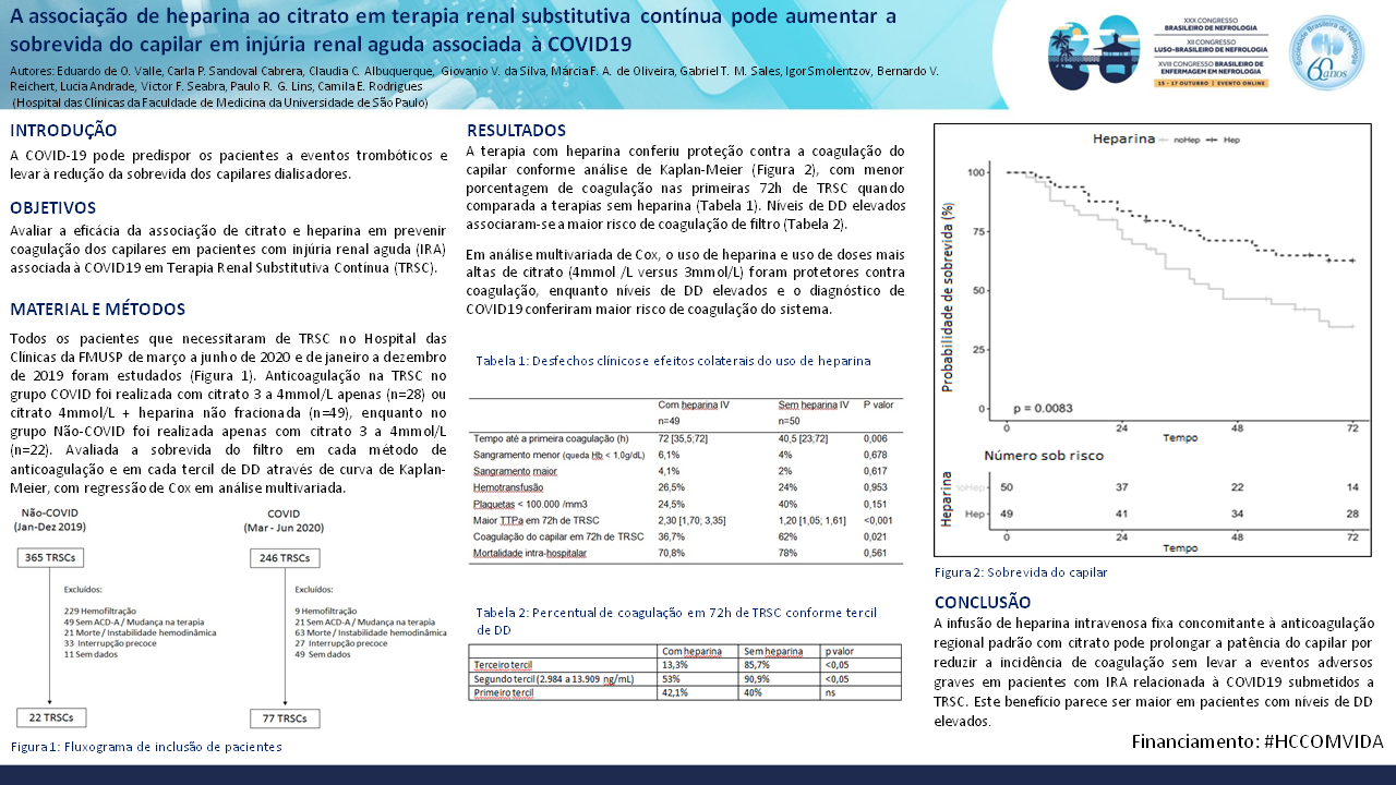 A ASSOCIAÇÃO DE HEPARINA AO CITRATO EM TERAPIA RENAL SUBSTITUTIVA CONTÍNUA PODE AUMENTAR A SOBREVIDA DO CAPILAR EM INJÚRIA RENAL AGUDA ASSOCIADA À COVID-19