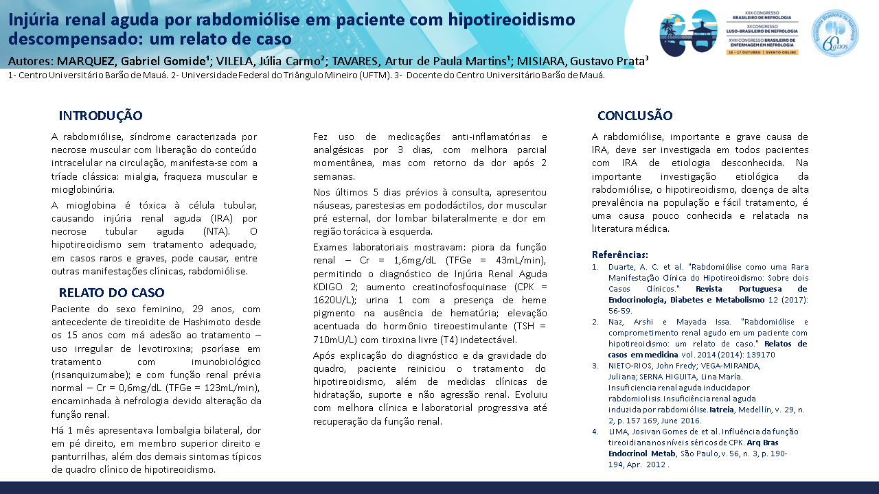 INJÚRIA RENAL AGUDA POR RABDOMIÓLISE EM PACIENTE COM HIPOTIREOIDISMO DESCOMPENSADO: UM RELATO DE CASO