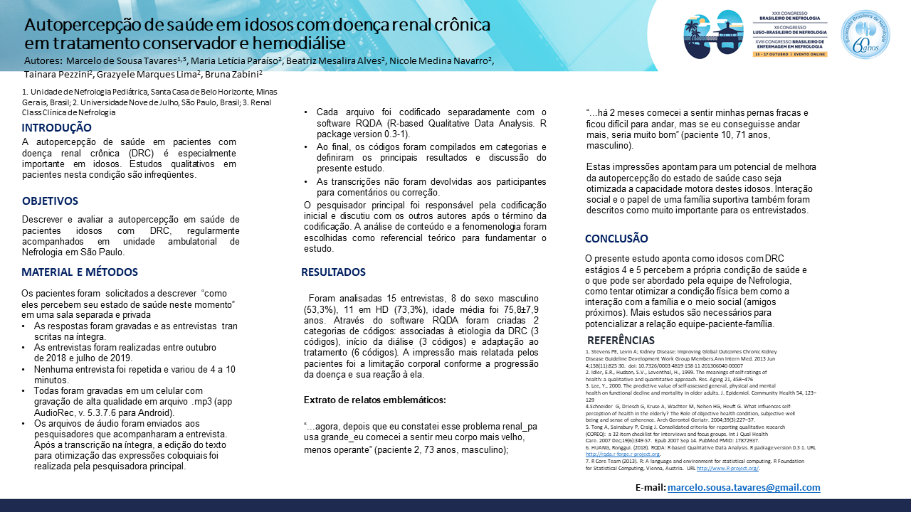 AUTOPERCEPÇÃO DE SAÚDE EM IDOSOS COM DOENÇA RENAL CRÔNICA EM TRATAMENTO CONSERVADOR E HEMODIÁLISE