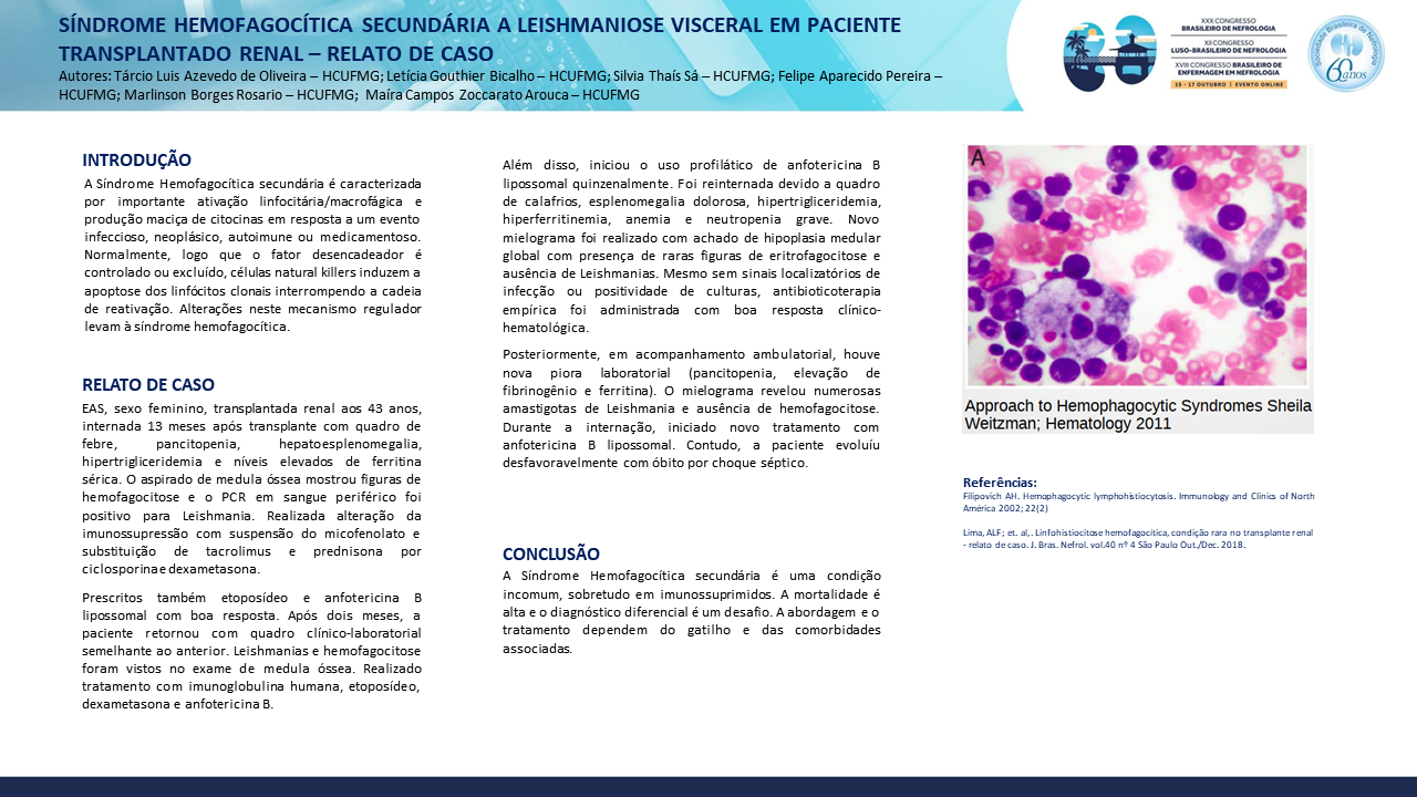 SÍNDROME HEMOFAGOCÍTICA SECUNDÁRIA A LEISHMANIOSE VISCERAL EM PACIENTE TRANSPLANTADO RENAL – RELATO DE CASO