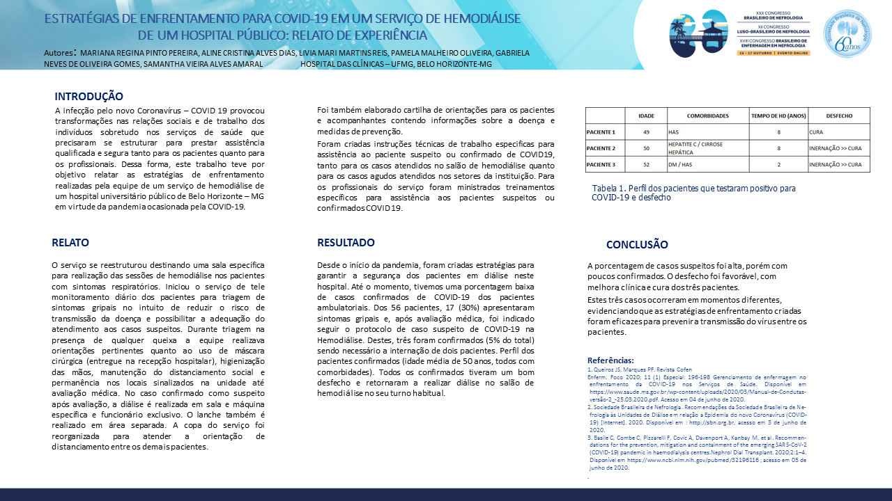 ESTRATÉGIAS DE ENFRENTAMENTO PARA COVID-19 EM UM SERVIÇO DE HEMODIÁLISE DE UM HOSPITAL PÚBLICO: RELATO DE EXPERIÊNCIA