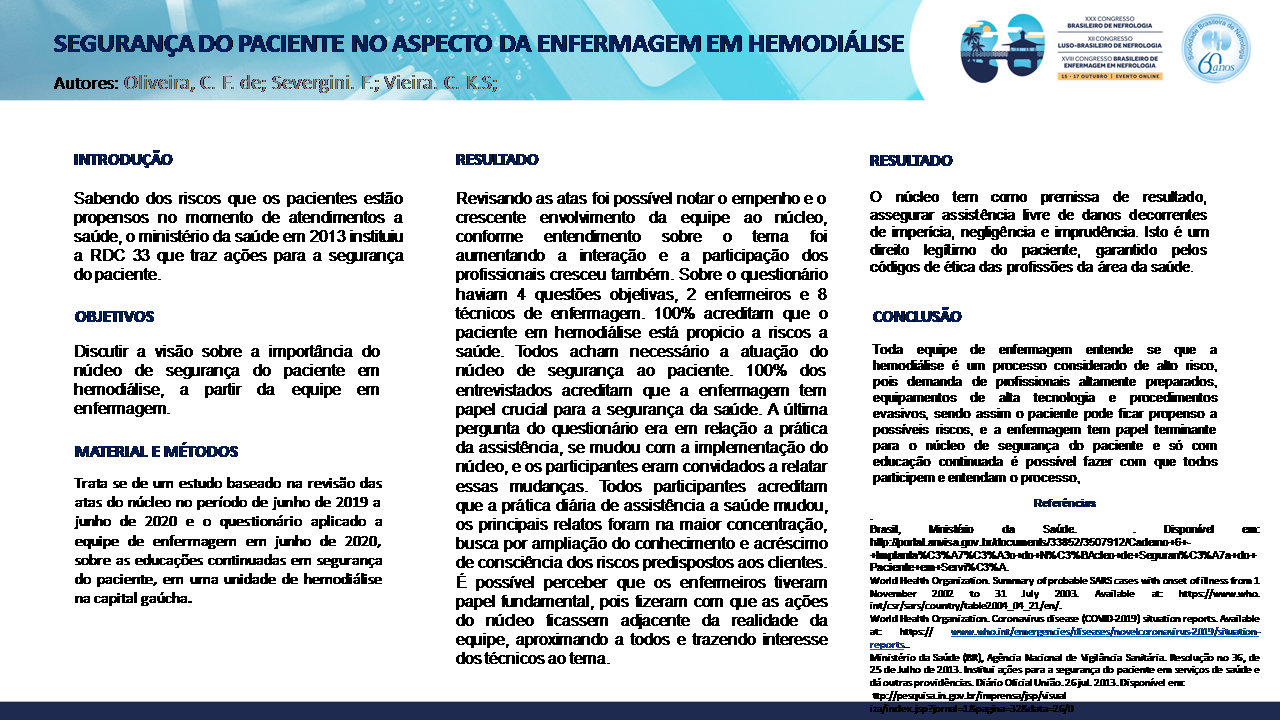 SEGURANÇA DO PACIENTE NO ASPECTO DA ENFERMAGEM EM HEMODIÁLISE