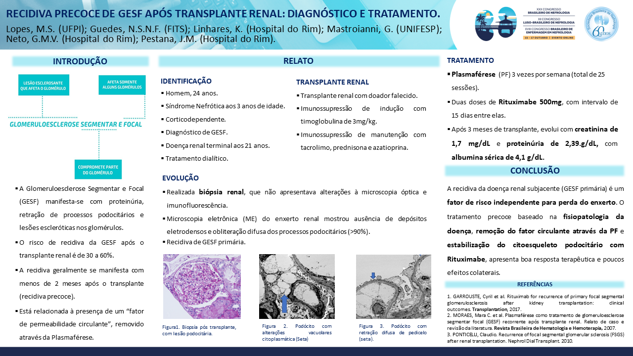 RECIDIVA PRECOCE DE GESF APÓS TRANSPLANTE RENAL: DIAGNÓSTICO E TRATAMENTO.