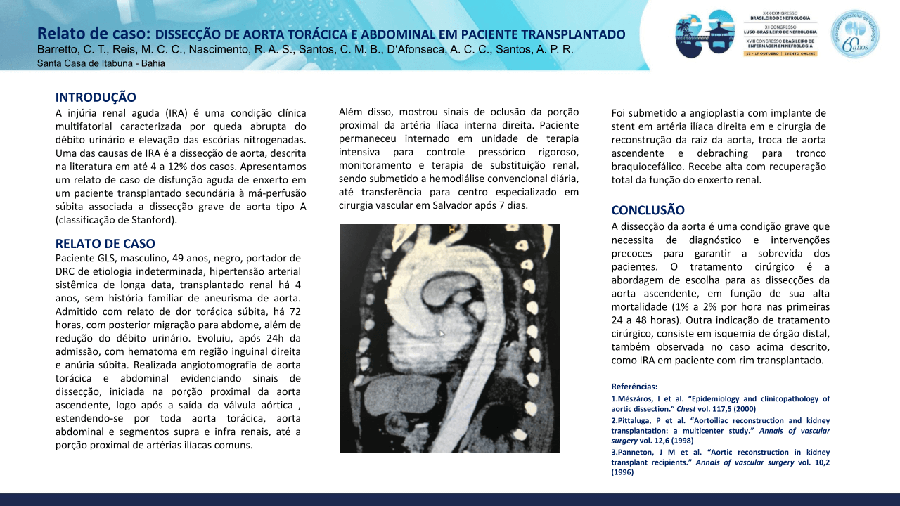 RELATO DE CASO: DISSECÇÃO DE AORTA TORÁCICA E ABDOMINAL EM PACIENTE TRANSPLANTADO