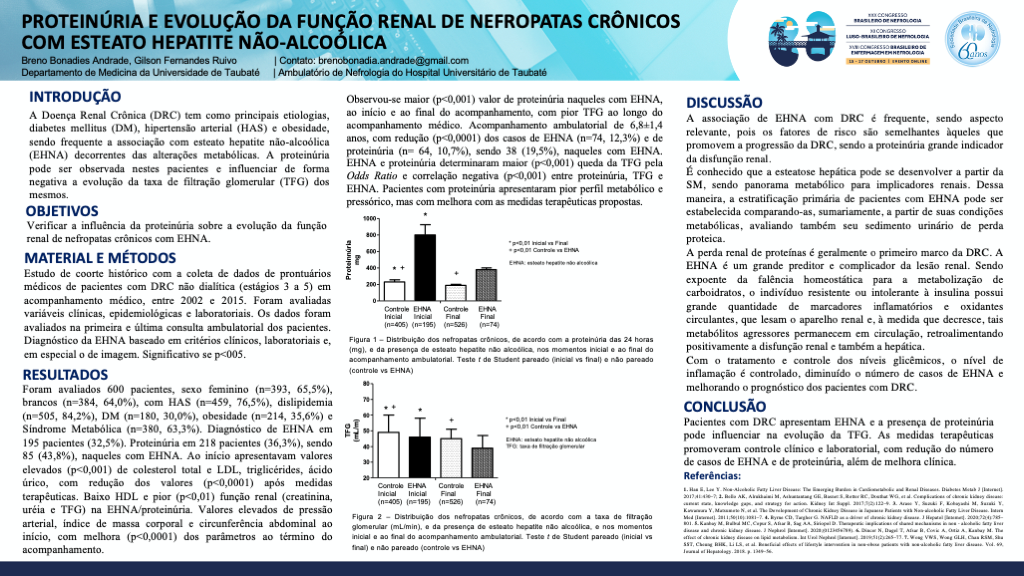 PROTEINÚRIA E EVOLUÇÃO DA FUNÇÃO RENAL DE NEFROPATAS CRÔNICOS COM ESTEATO HEPATITE NÃO-ALCOÓLICA