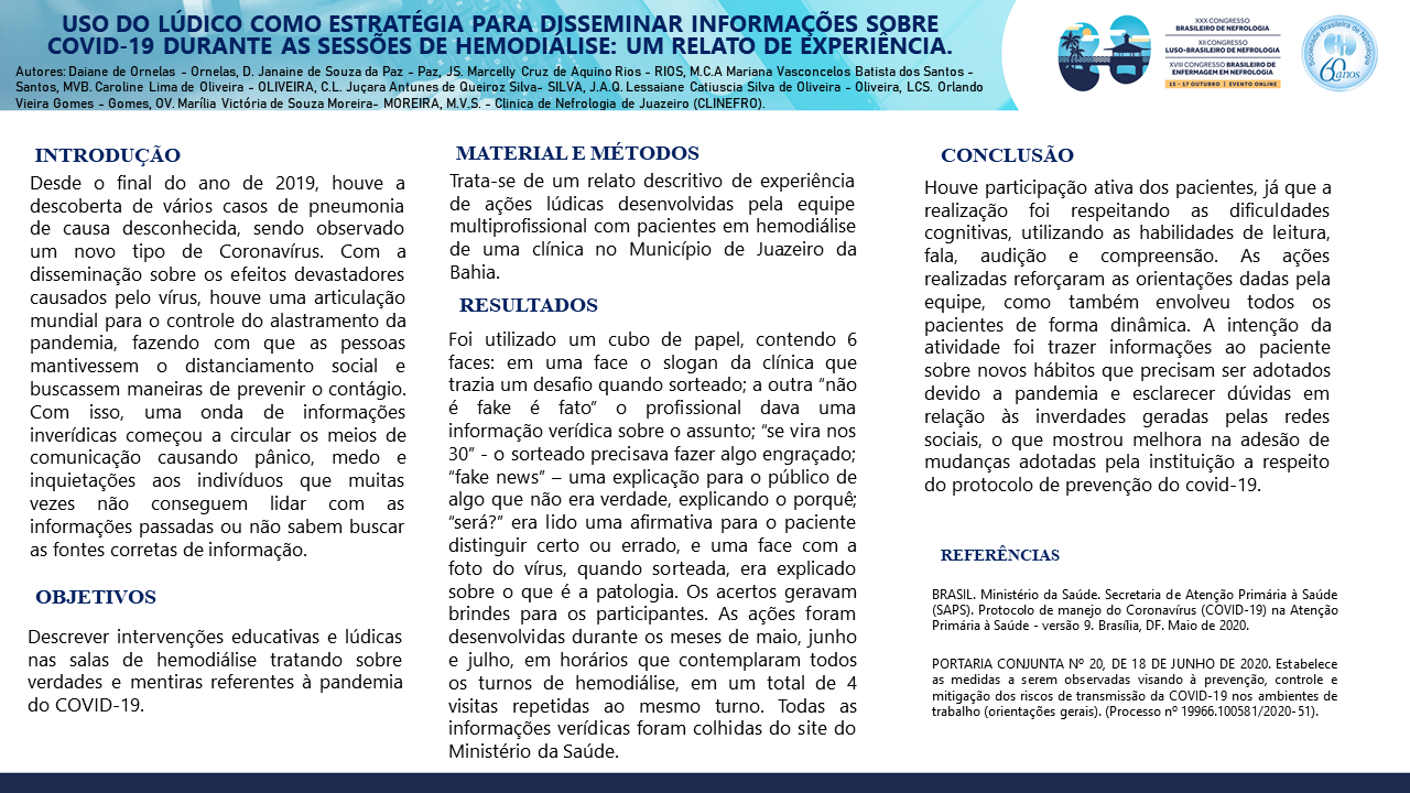 USO DO LÚDICO COMO ESTRATÉGIA PARA DISSEMINAR INFORMAÇÕES SOBRE COVID-19 DURANTE AS SESSÕES DE HEMODIÁLISE: UM RELATO DE EXPERIÊNCIA.