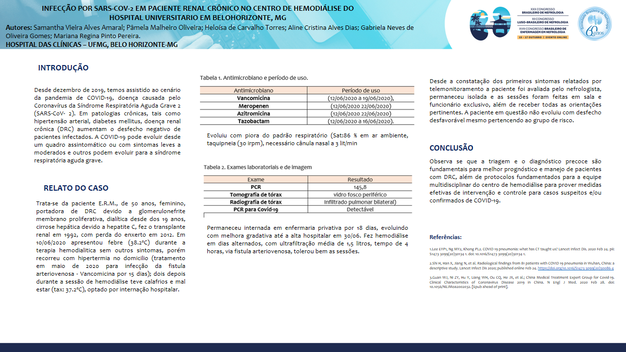 INFECÇÃO POR SARS-COV-2 EM PACIENTE RENAL CRÔNICO NO CENTRO DE HEMODIÁLISE DO HOSPITAL UNIVERSITÁRIO EM BELO HORIZONTE, MG