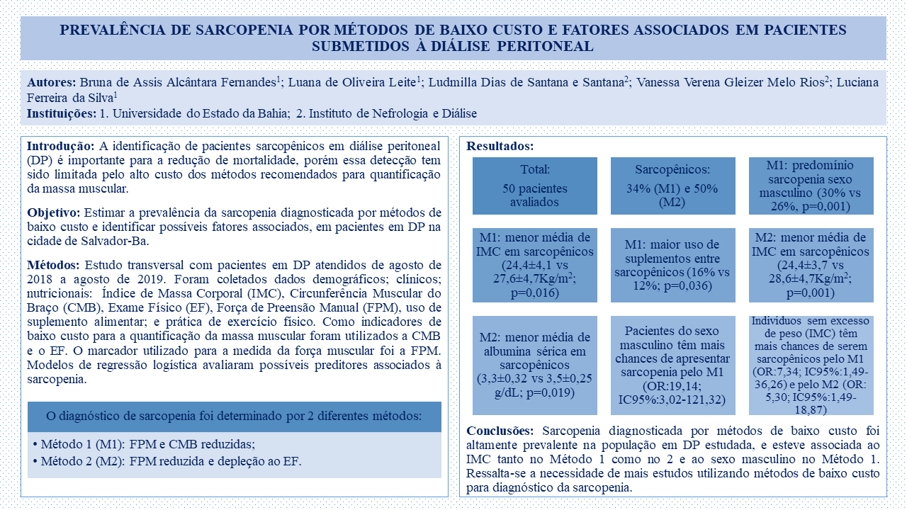 PREVALÊNCIA DE SARCOPENIA POR MÉTODOS DE BAIXO CUSTO E FATORES ASSOCIADOS EM PACIENTES SUBMETIDOS À DIÁLISE PERITONEAL