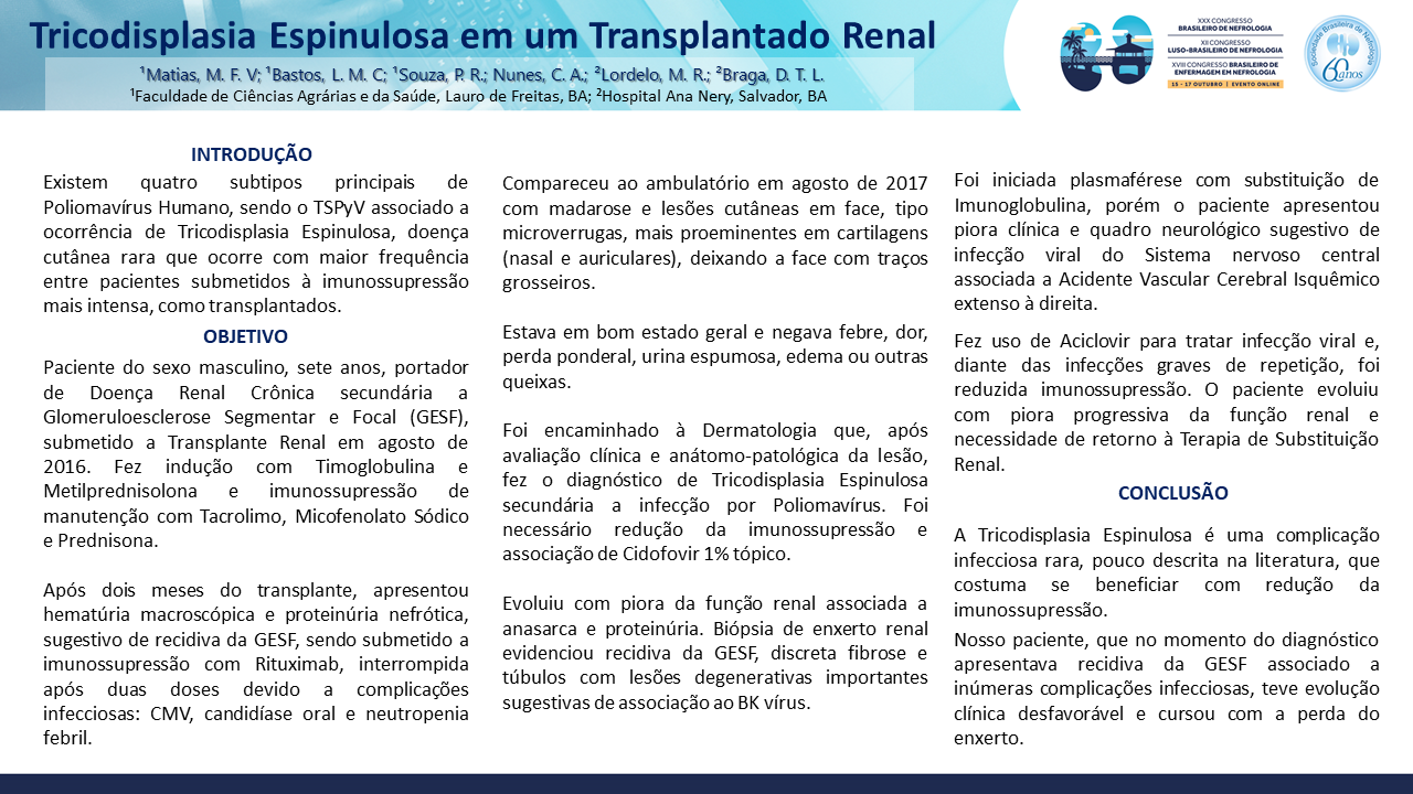 TRICODISPLASIA ESPINULOSA EM UM TRANSPLANTADO RENAL