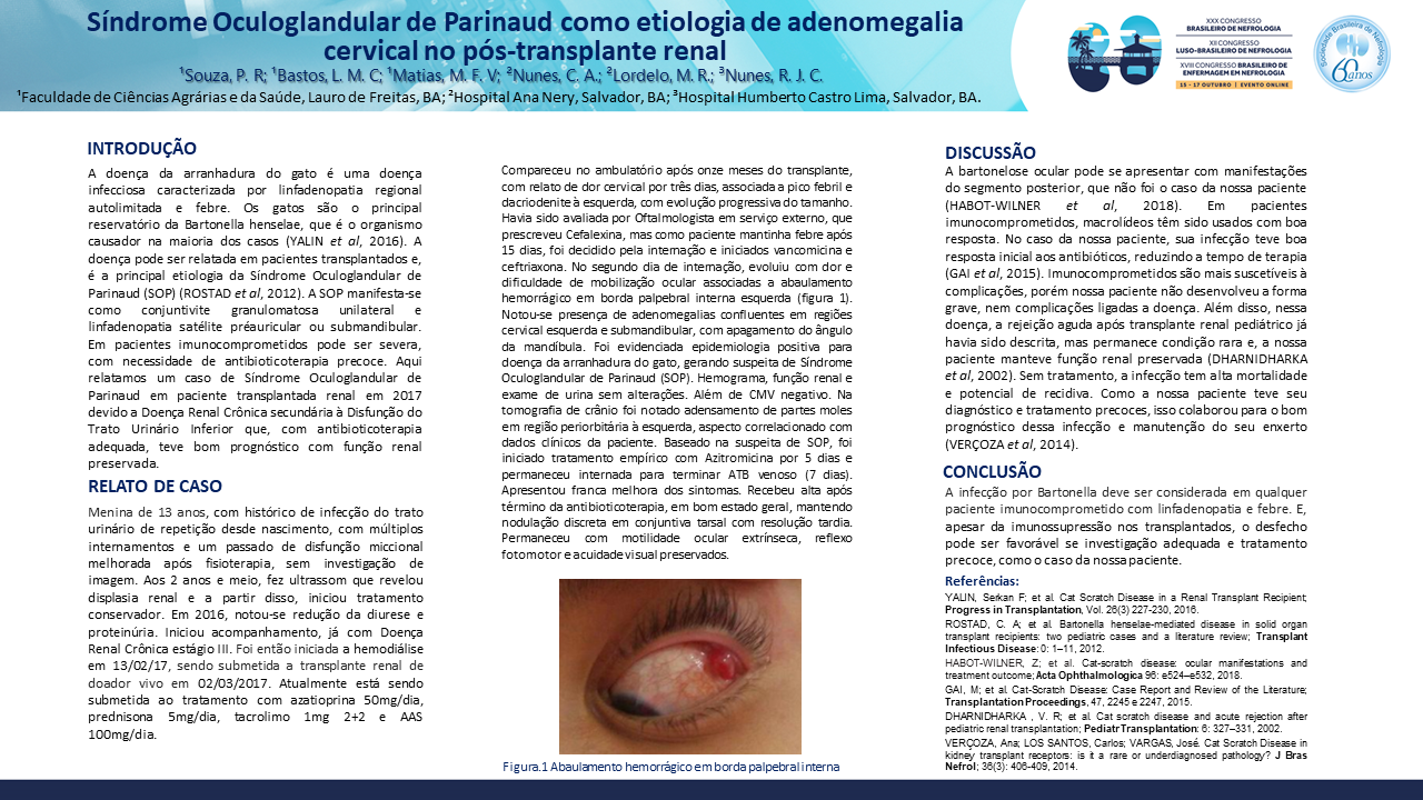 SÍNDROME OCULOGLANDULAR DE PARINAUD COMO ETIOLOGIA DE ADENOMEGALIA CERVICAL NO PÓS TRANSPLANTE RENAL