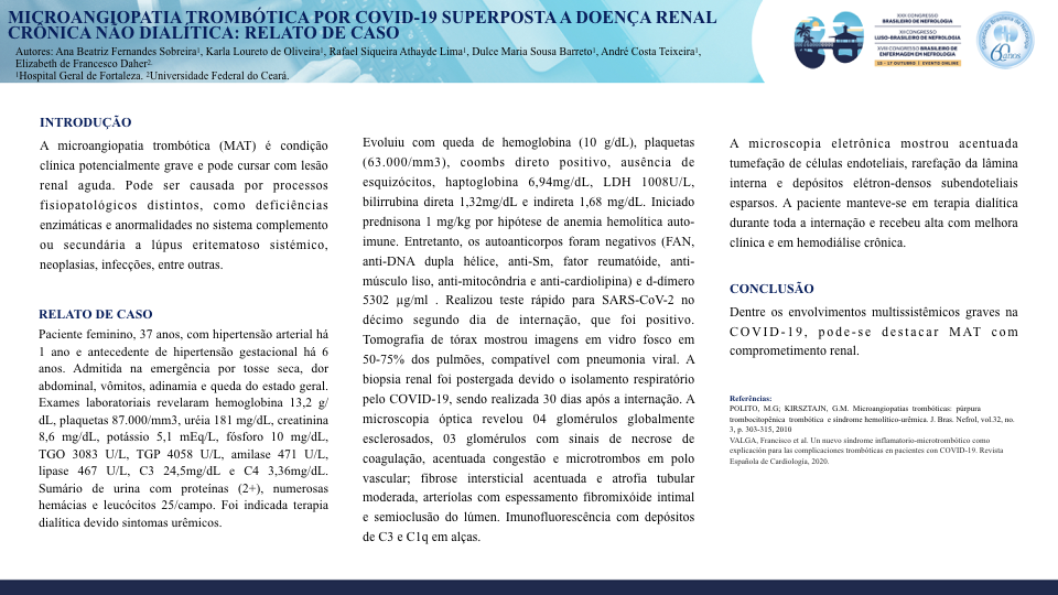 MICROANGIOPATIA TROMBÓTICA POR COVID-19 SUPERPOSTA A DOENÇA RENAL CRÔNICA NÃO DIALÍTICA: RELATO DE CASO.