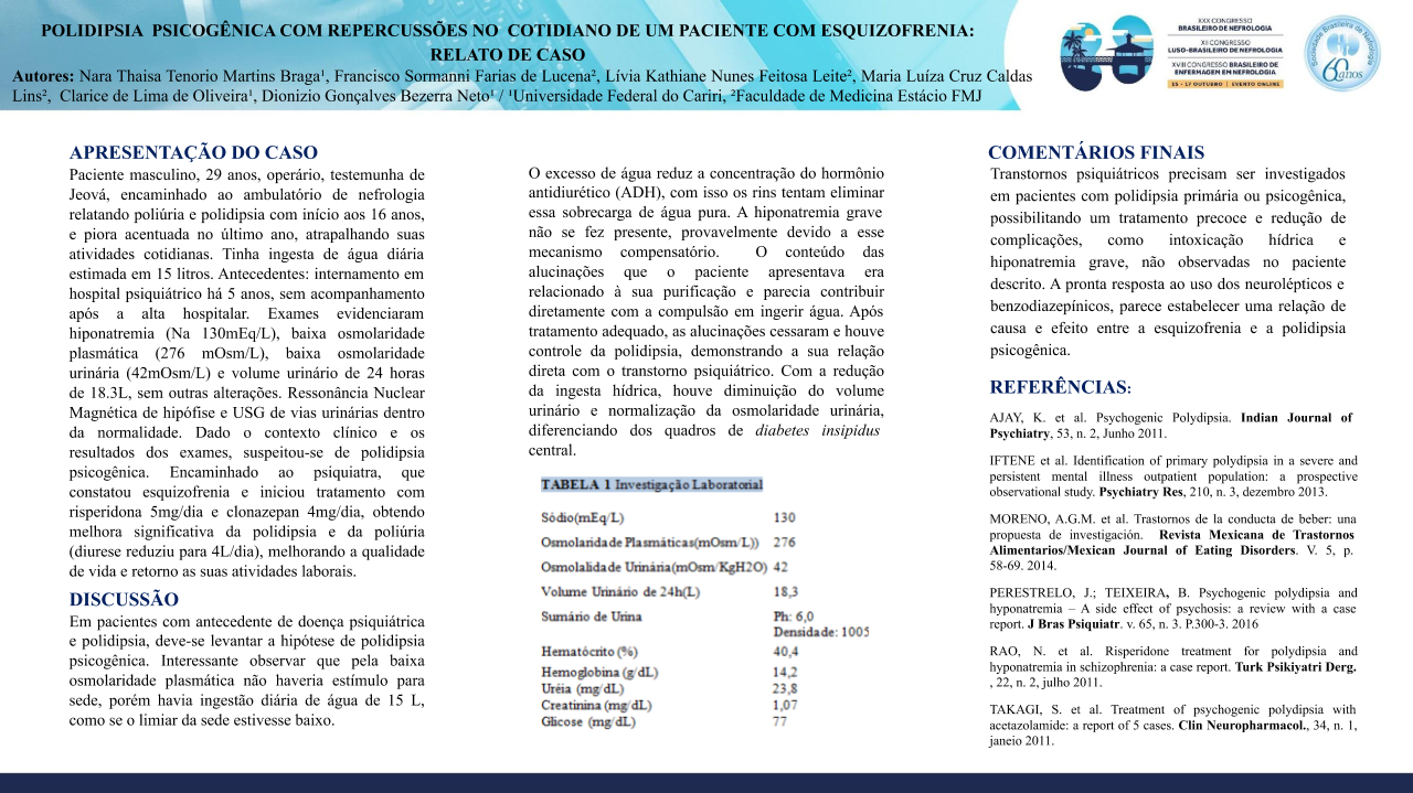 POLIDIPSIA PSICOGÊNICA COM REPERCUSSÕES NO COTIDIANO DE UM PACIENTE COM ESQUIZOFRENIA: RELATO DE CASO