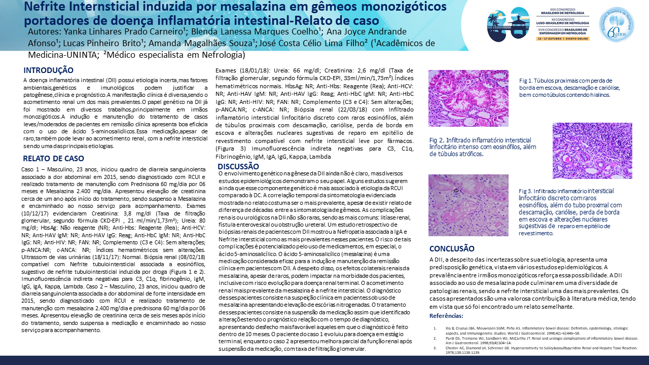 NEFRITE INTERSTICIAL INDUZIDA POR MESALAZINA EM GÊMEOS MONOZIGÓTICOS PORTADORES DE DOENÇA INFLAMATÓRIA INTESTINAL – RELATO DE CASO