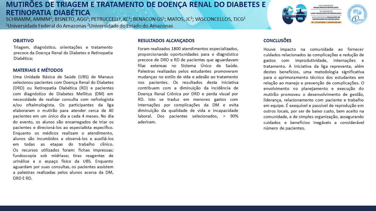 MUTIRÕES DE TRIAGEM E TRATAMENTO DE DOENÇA RENAL DO DIABETES E RETINOPATIA DIABÉTICA