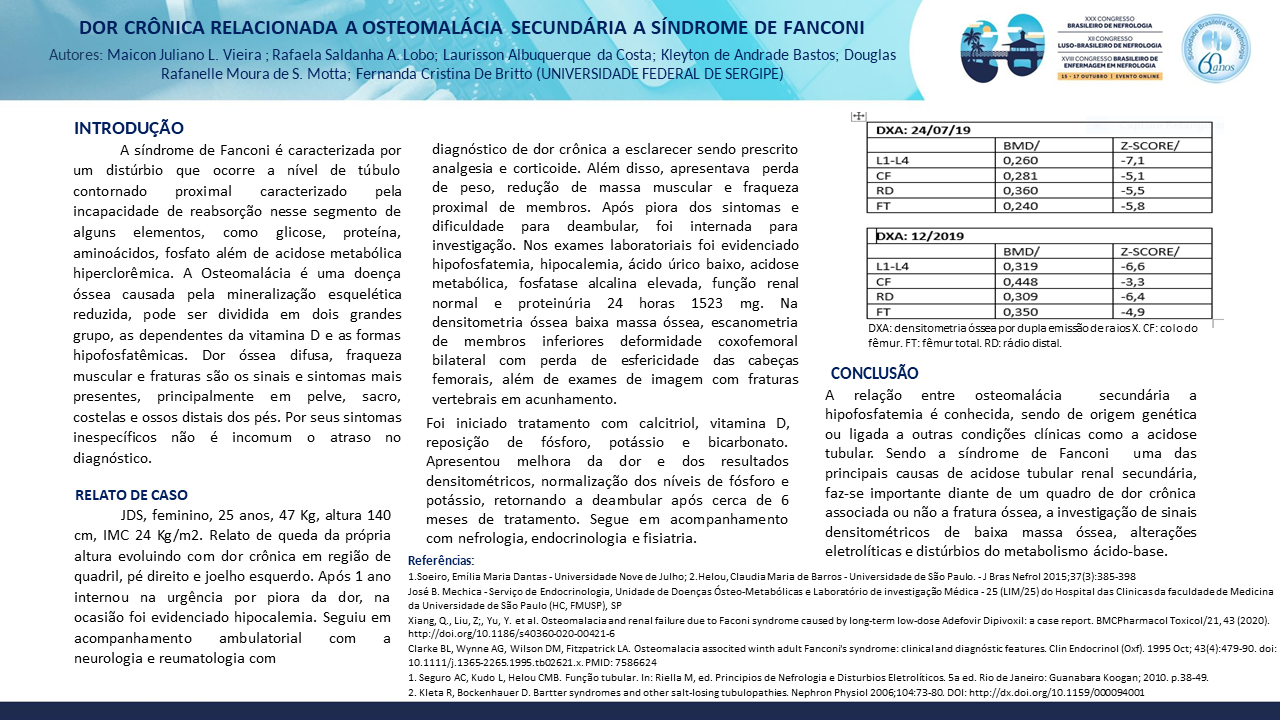 DOR CRÔNICA RELACIONADA A OSTEOMALÁCIA SECUNDÁRIA A SÍNDROME DE FANCONI