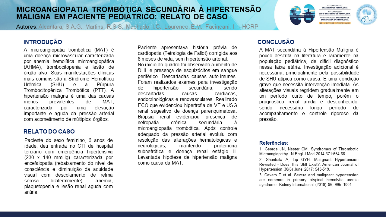 MICROANGIOPATIA TROMBÓTICA SECUNDÁRIA À HIPERTENSÃO MALIGNA EM PACIENTE PEDIÁTRICO: RELATO DE CASO