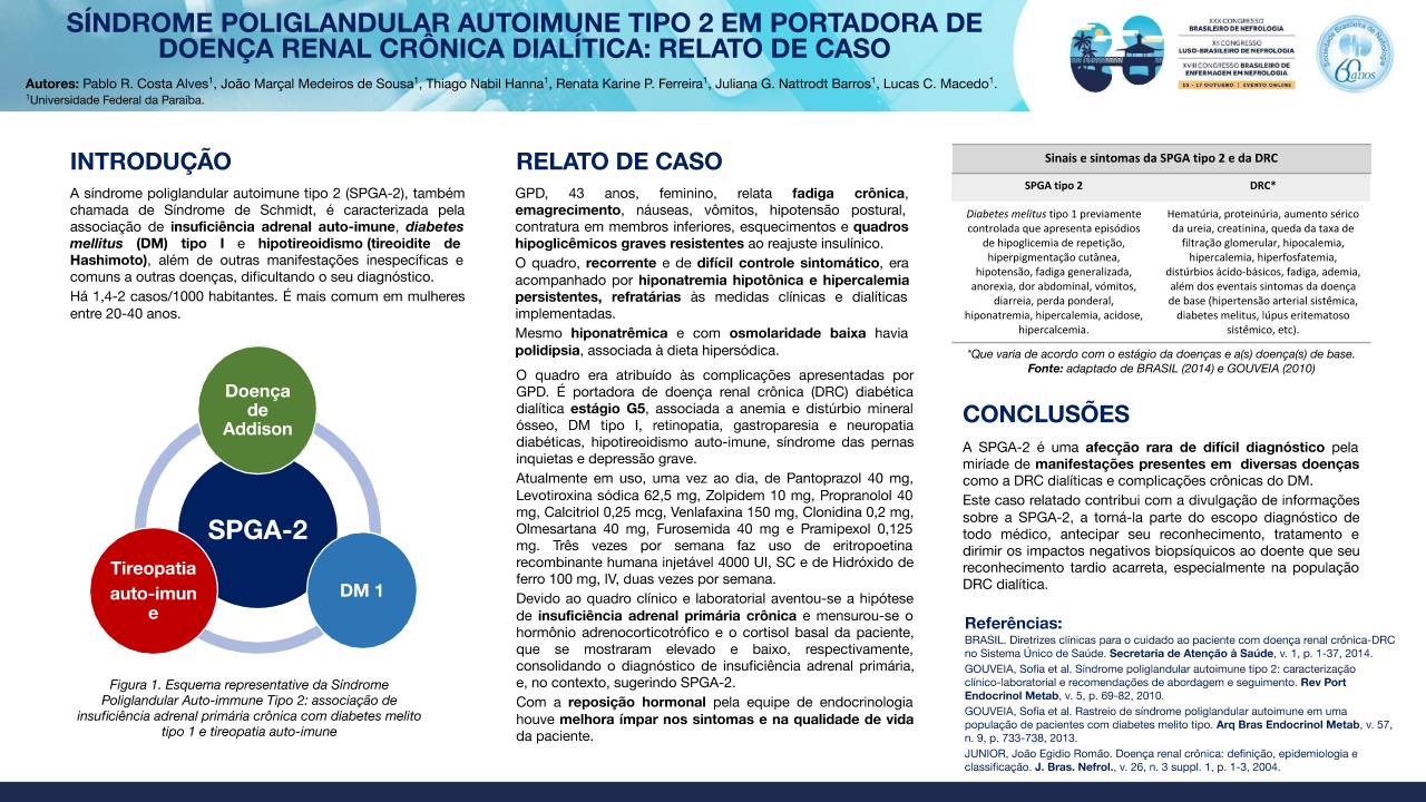 SÍNDROME POLIGLANDULAR AUTOIMUNE TIPO 2 EM PACIENTE PORTADORA DE DOENÇA RENAL CRÔNICA DIALÍTICA: RELATO DE CASO