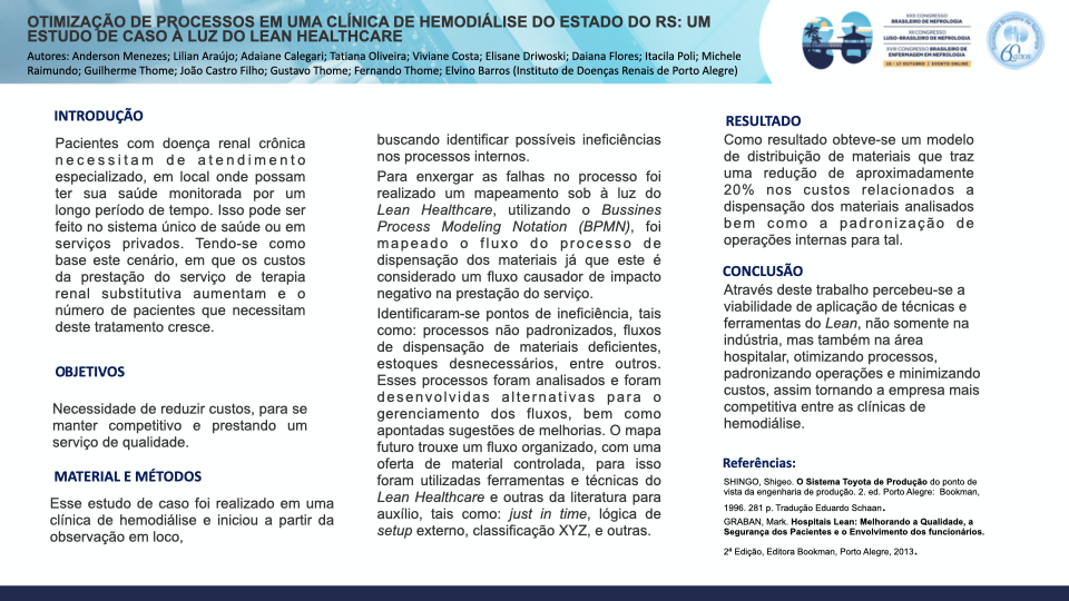 OTIMIZAÇÃO DE PROCESSOS EM UMA CLÍNICA DE HEMODIÁLISE DO ESTADO DO RS: UM ESTUDO DE CASO À LUZ DO LEAN HEALTHCARE