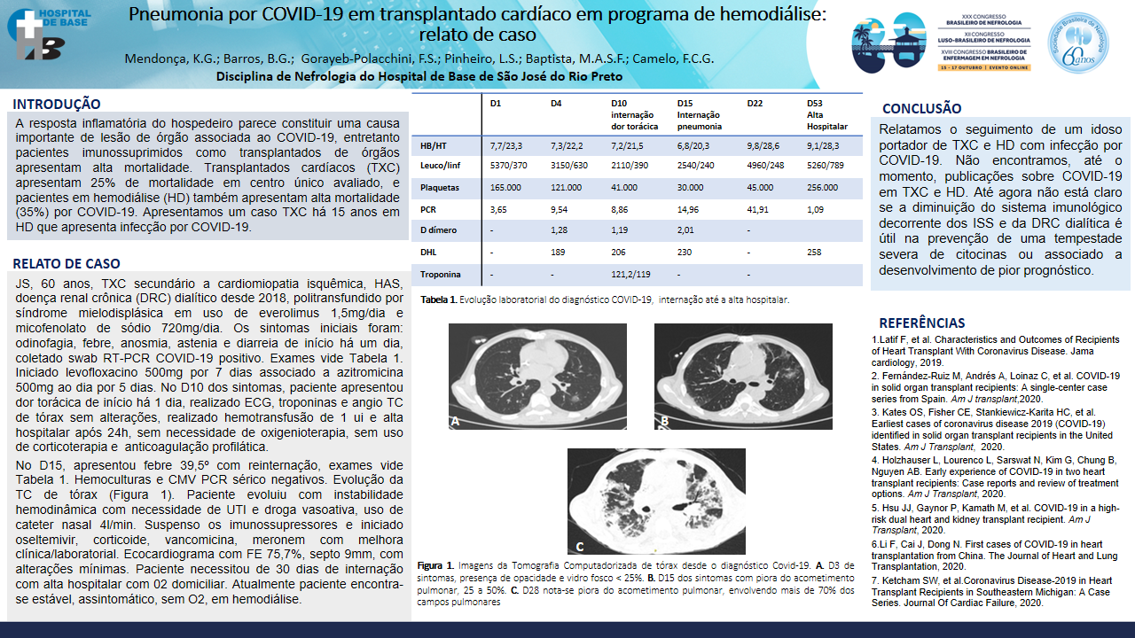 PNEUMONIA POR COVID-19 EM UM TRANSPLANTADO CARDÍACO EM PROGRAMA DE HEMODIÁLISE: RELATO DE CASO