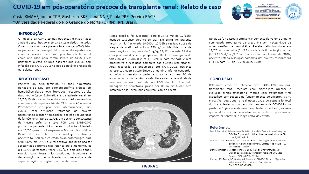 COVID-19 EM PÓS-OPERATÓRIO PRECOCE DE TRANSPLANTE RENAL: UM RELATO DE CASO.