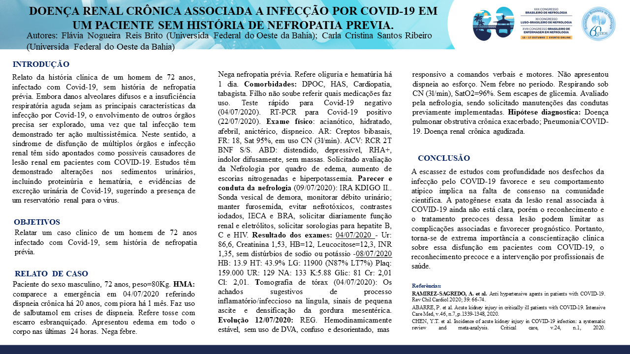 DOENÇA RENAL CRÔNICA ASSOCIADA A INFECÇÃO POR COVID-19 EM UM PACIENTE SEM HISTÓRIA DE NEFROPATIA PREVIA.